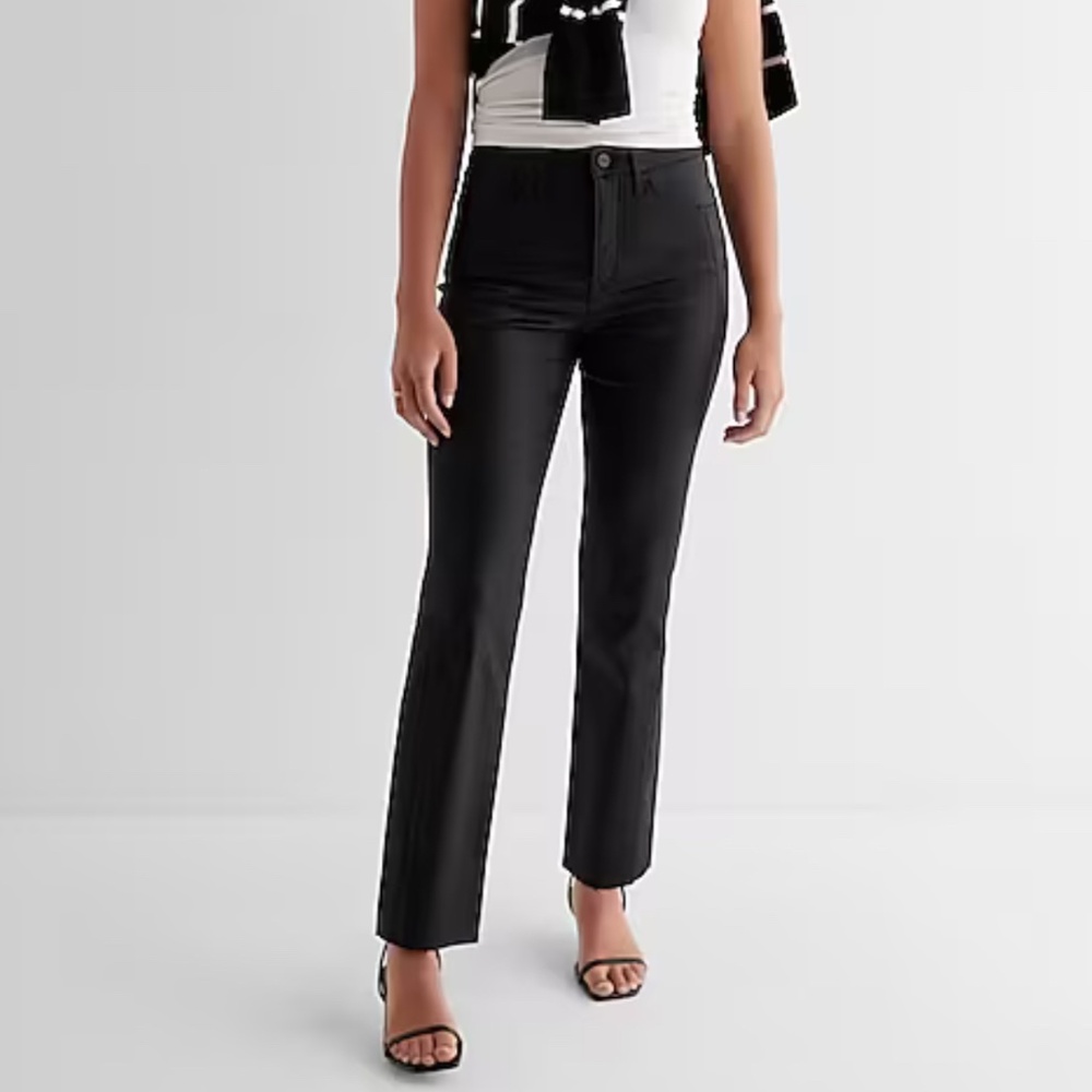 Express Modern Straight High Rise Black Coated Jeans